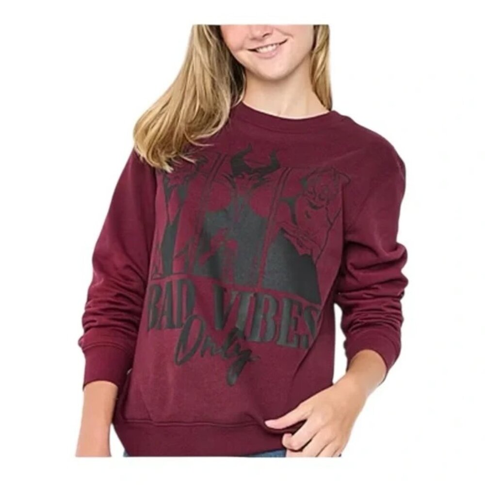 DISNEY VILLIANS Sweatshirt Bad Vibes Only Burgundy Crew Neck Size Small NEW
